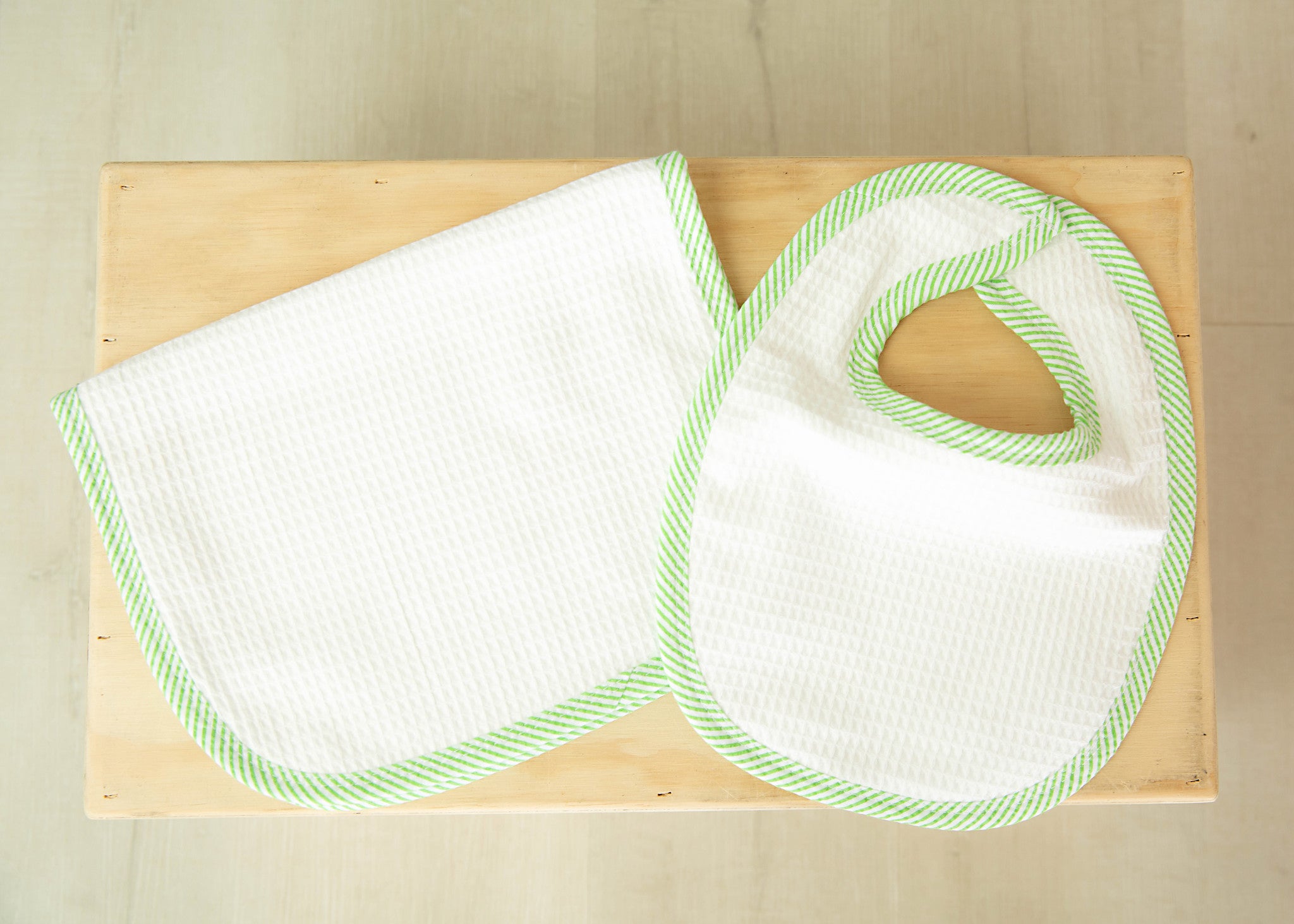 Green Seersucker Bib & Burp Set with Optional Monogram