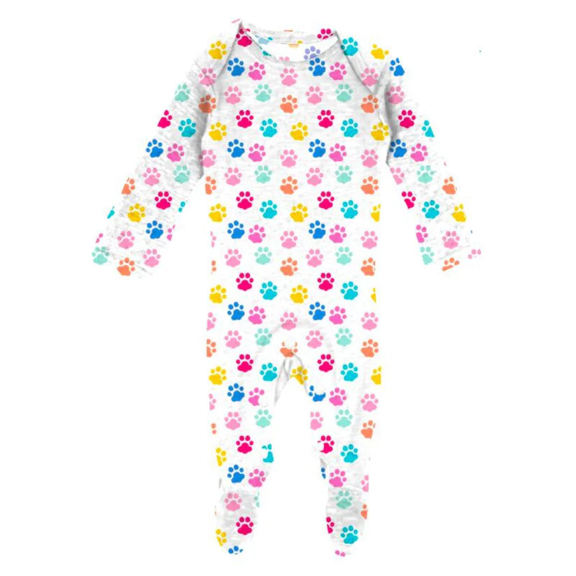 Marley Paw Print Multi Color Footed Baby Onesie