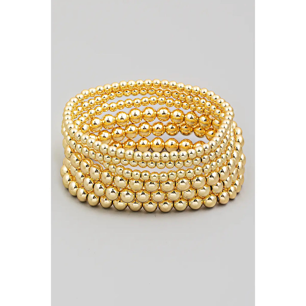 6 Layer Gold Metallic Ball Beaded Stackable Bracelet