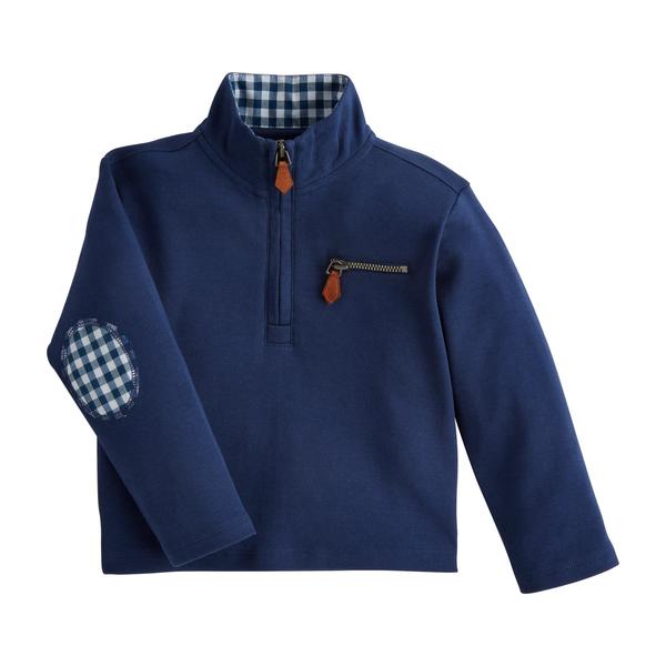 Toddler 4T-5T Quarter Zip Pullover in Navy and Light Blue from Mud Pie
