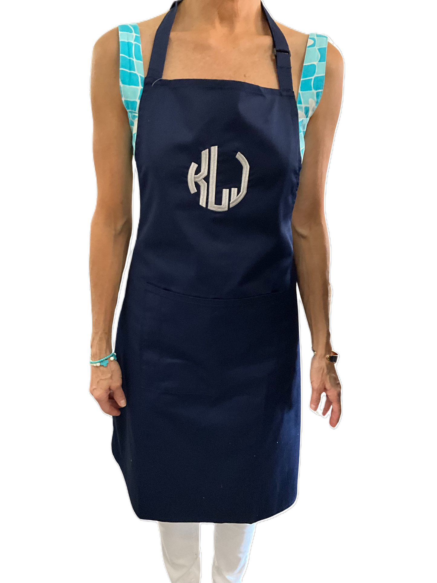 Navy Cotton Artisan Bib Apron with Pocket