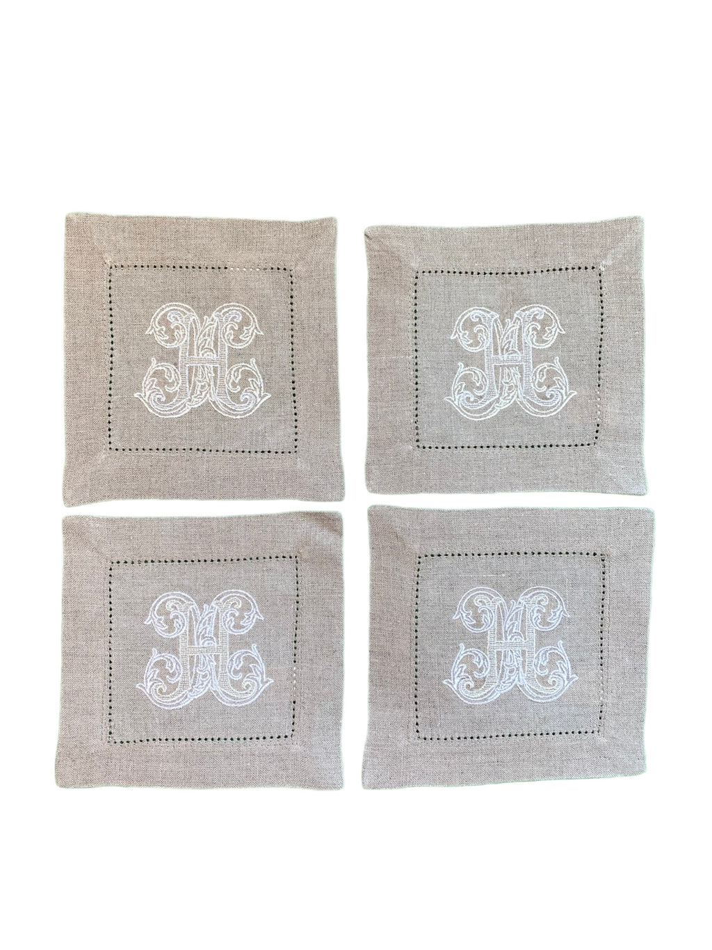 Set of 4 Flax Hemstitch Cocktail Napkins