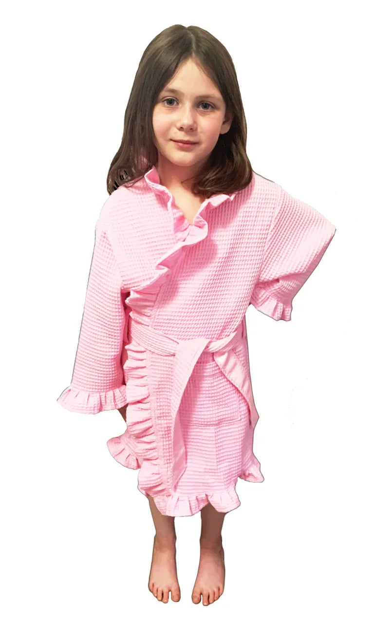 Kid's Pink Waffle Ruffle Robe