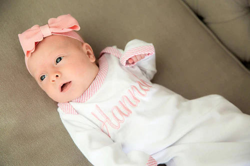 Pink Seersucker Infant Gown