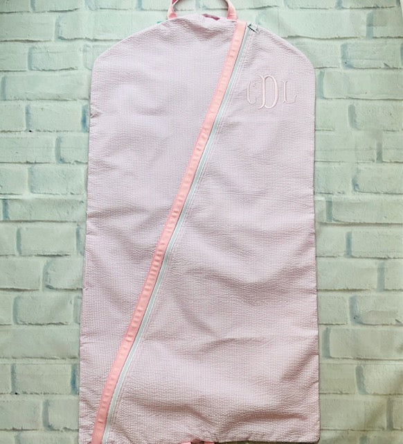 Pink Seersucker Garment Bag