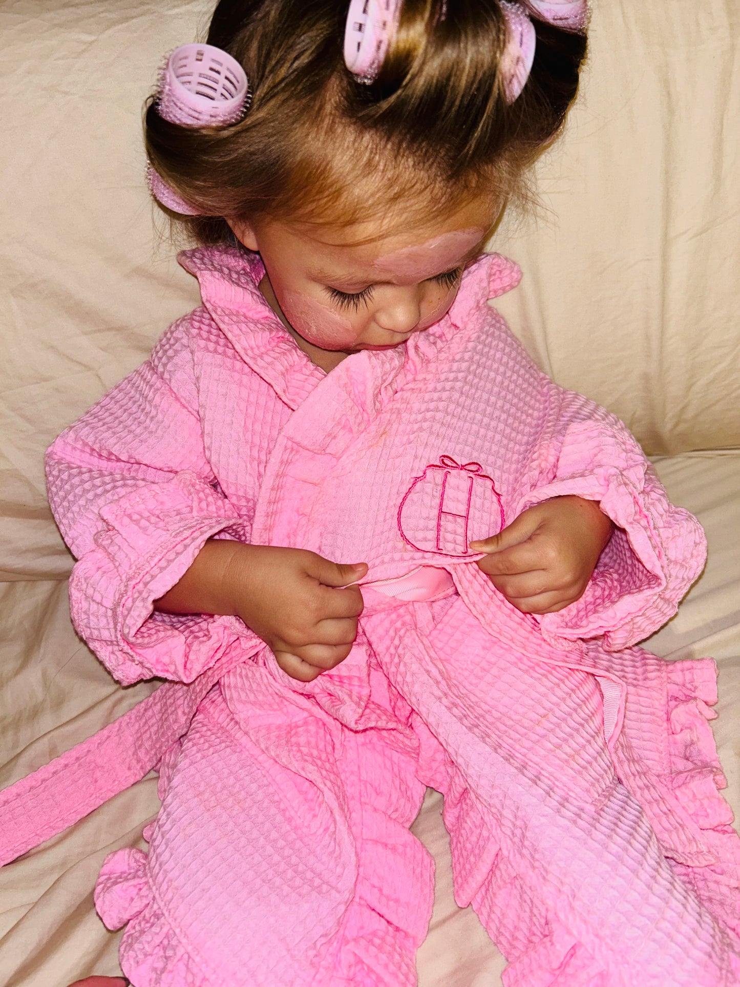 Kid's Pink Waffle Ruffle Robe Size Small