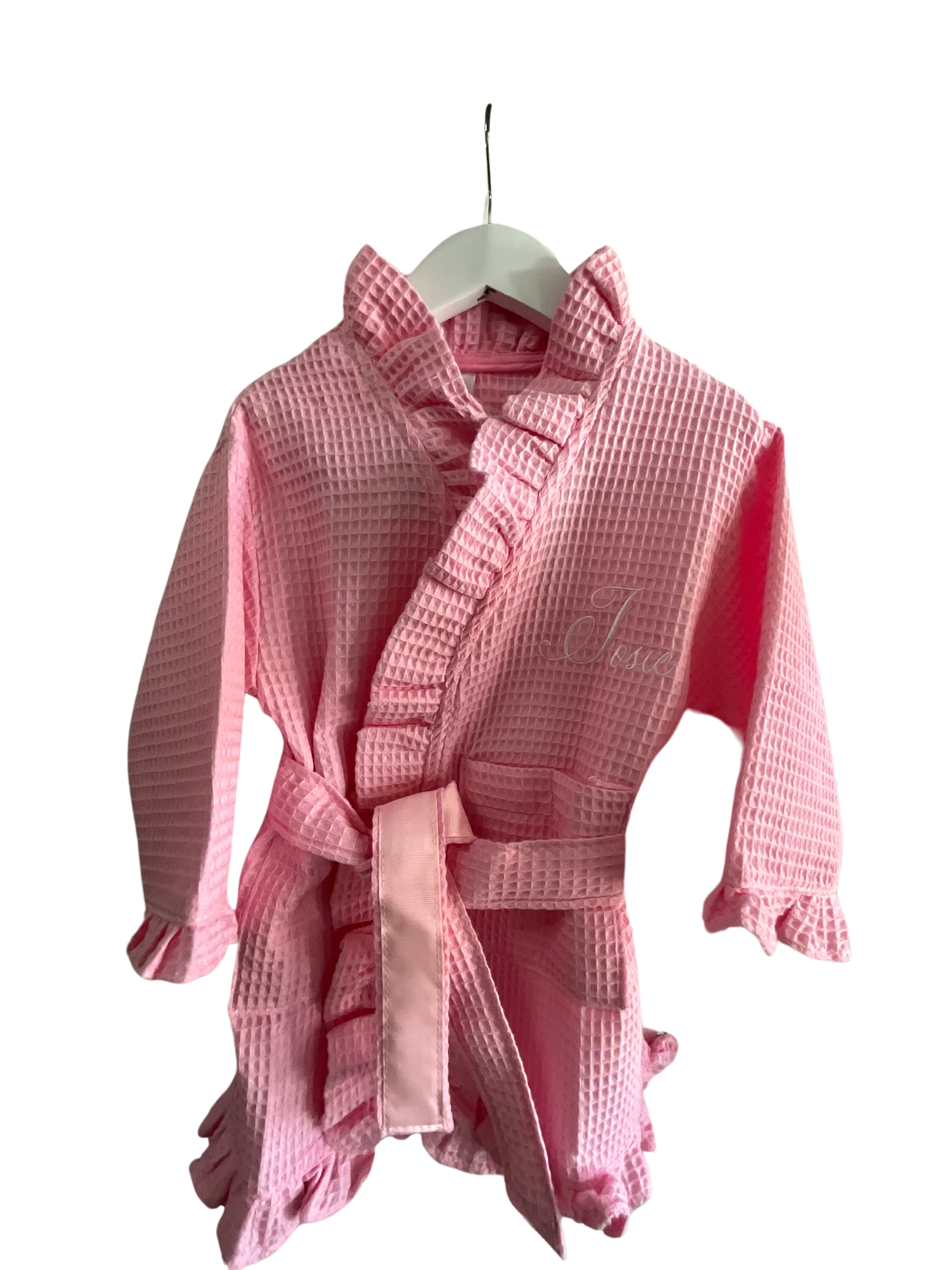 Kid's Pink Waffle Ruffle Robe