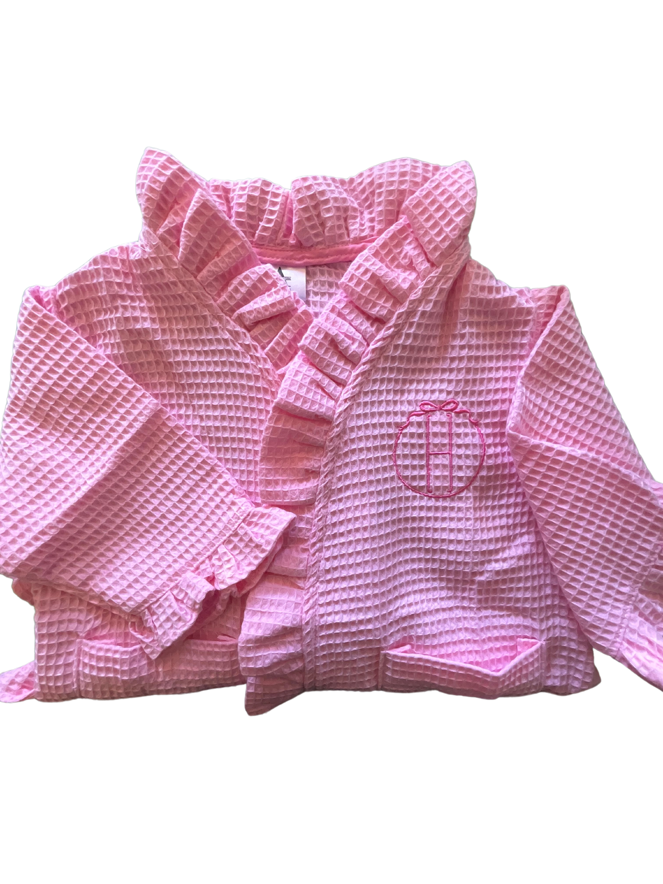 Kid's Pink Waffle Ruffle Robe