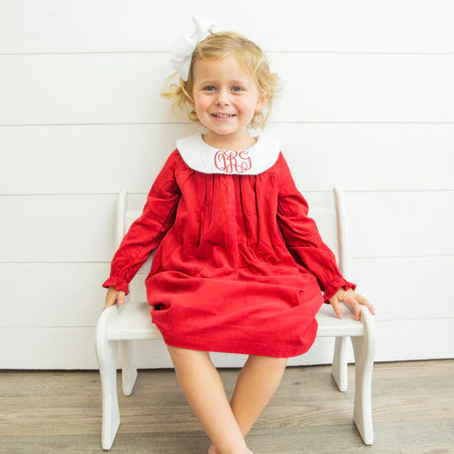 Long Sleeve Red Corduroy Bishop Dress