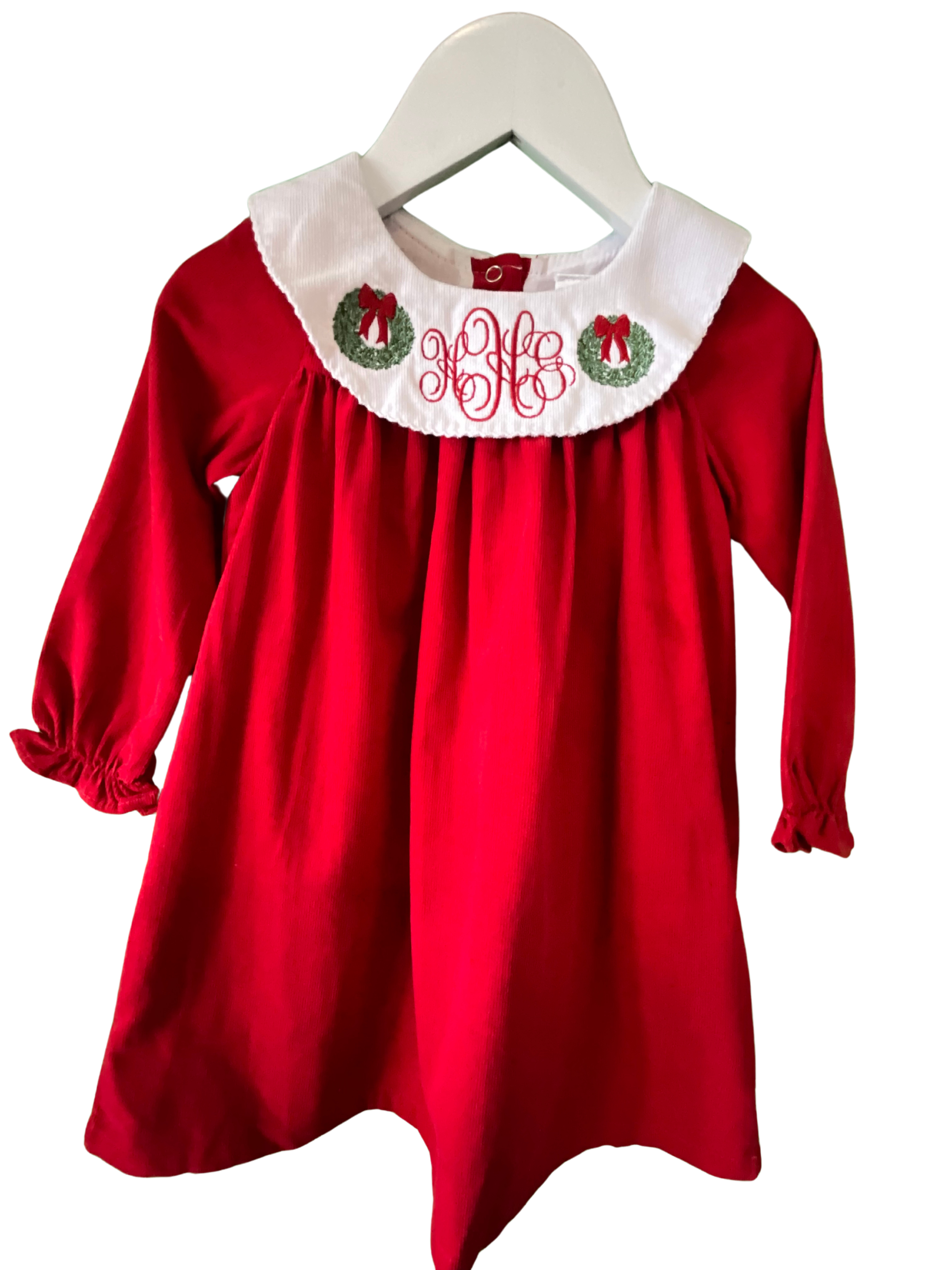 Long Sleeve Red Corduroy Bishop Dress