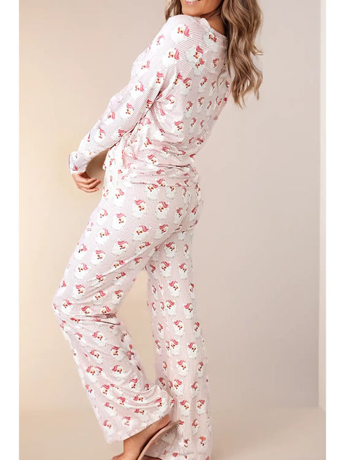 Pink Santa Claus Striped Print Loose Fit Two Piece Lounge Set