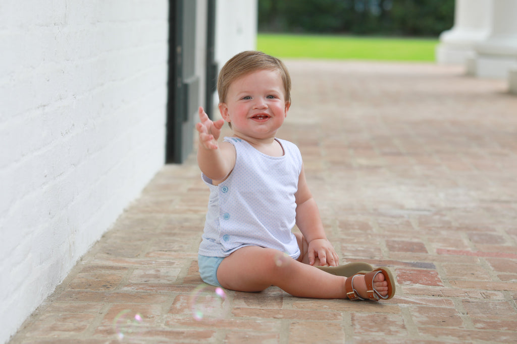 Shepherd Diaper Set in Light Blue Ditty Dot from Trotter Street Kids