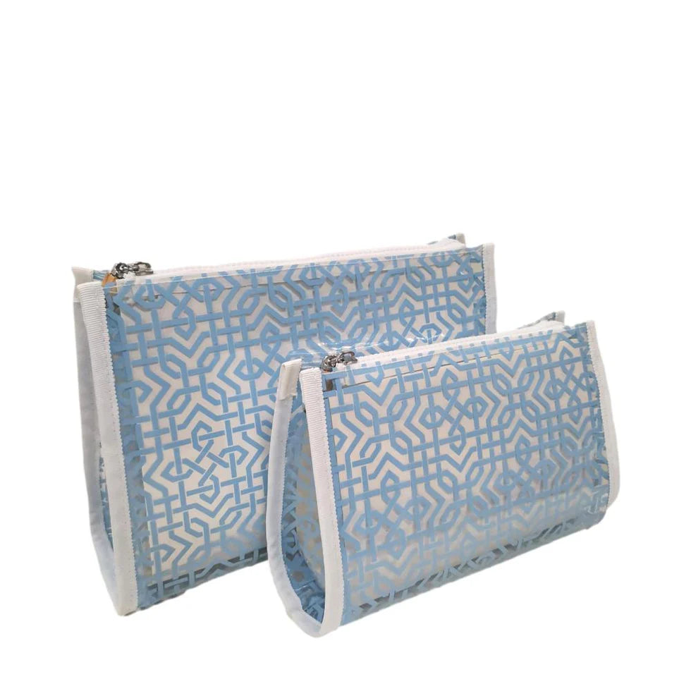 TRVL LATTICE BUNDLE SET - CLEAR Cosmetic or Toiletries Bag in Pink or Blue