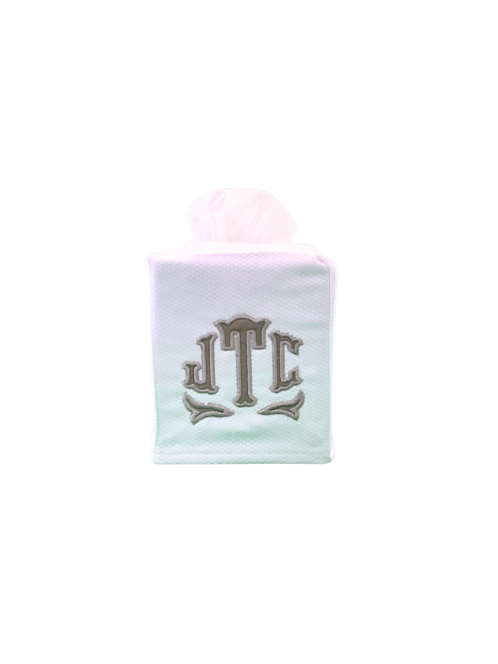 White Pique Monogram Tissue Box Cover