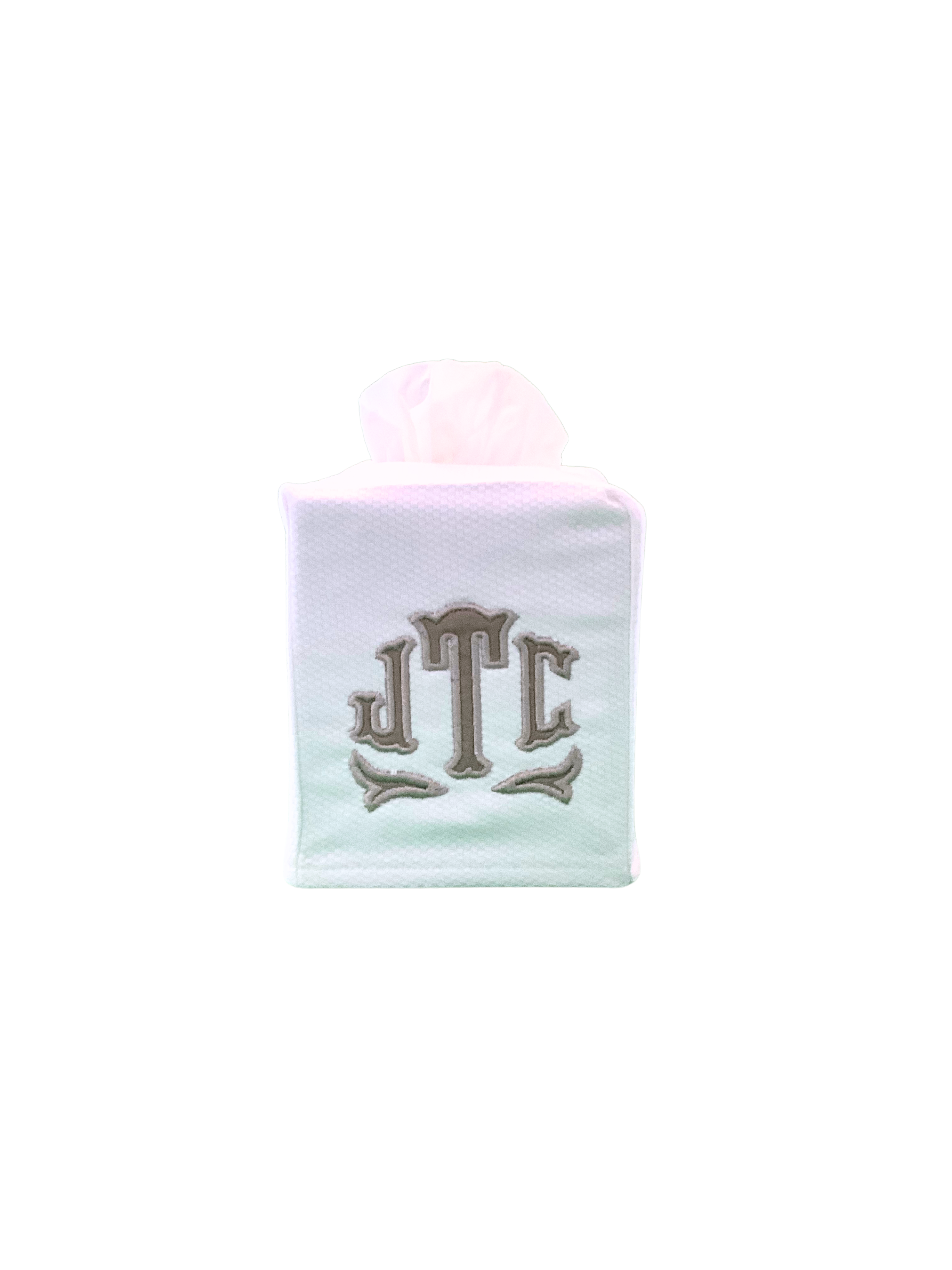 White Pique Monogram Tissue Box Cover