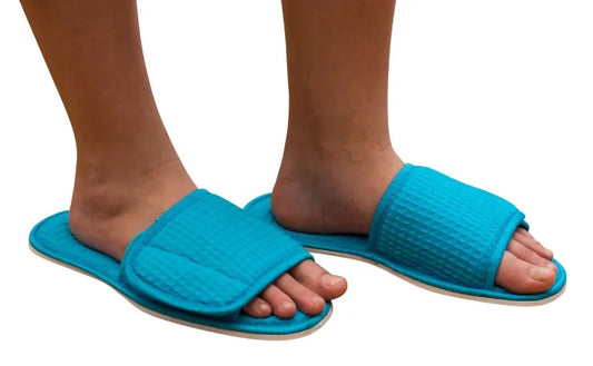 Women's Tropical Blue Cotton Waffle Spa Slippers