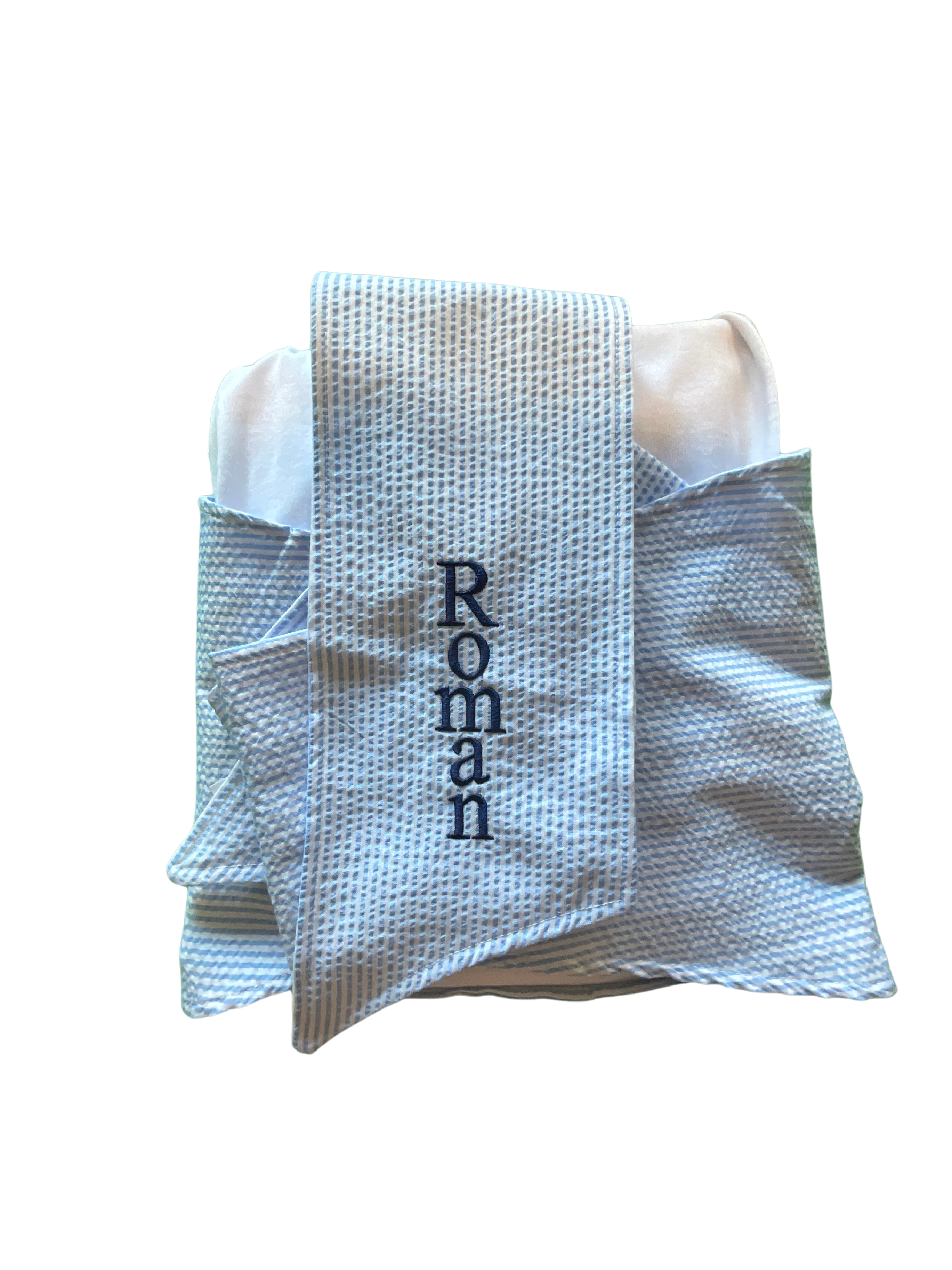 Blue Seersucker Baby Swaddle Blanket