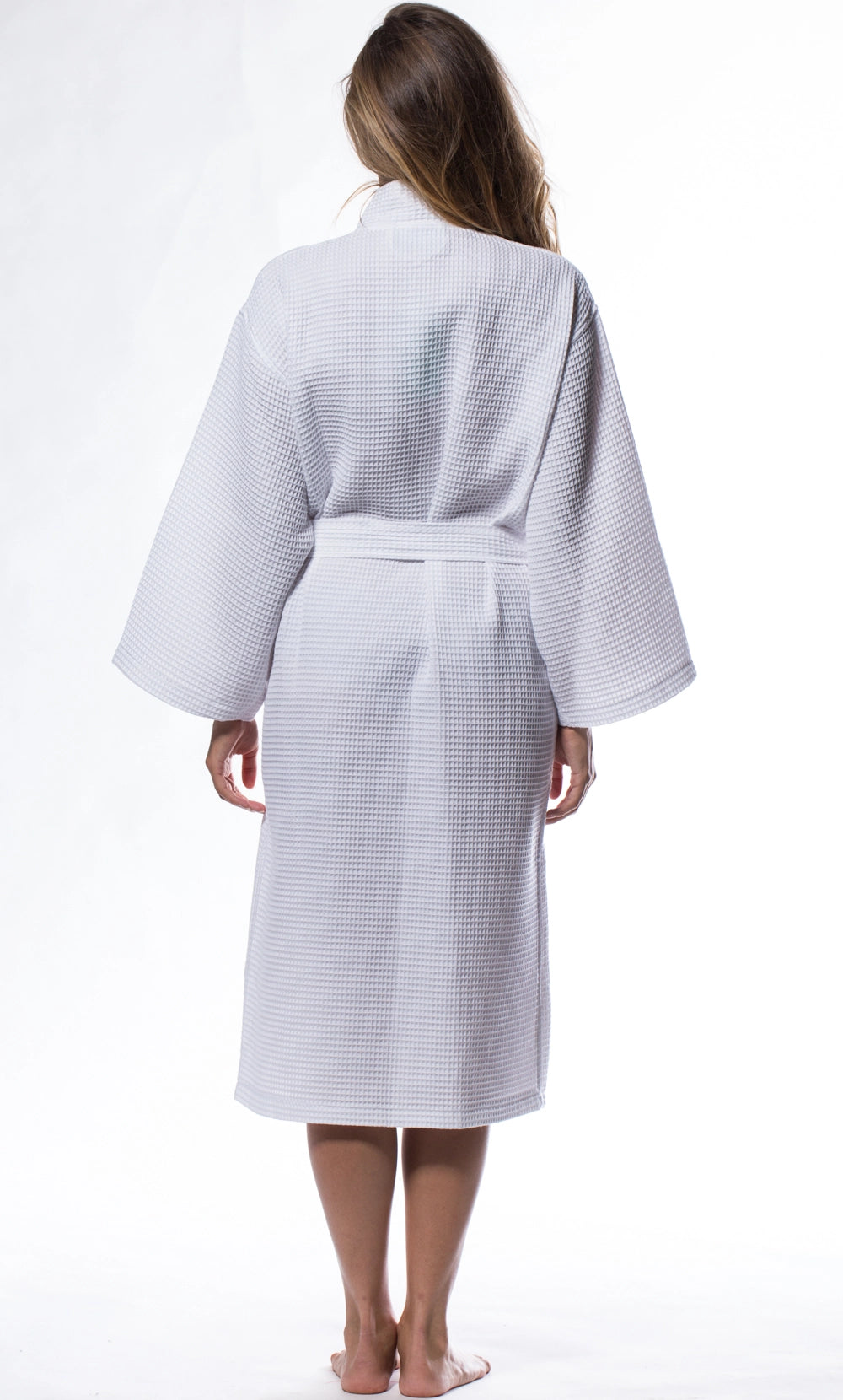 White Cotton Waffle Kimono Long Robe with Optional Monogram