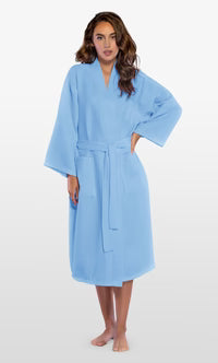 Serenity Blue Cotton Waffle Kimono Long Robe with Optional Monogram