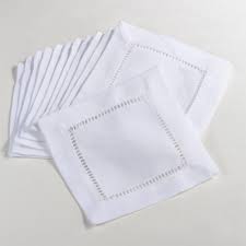 Set of 4 White Hemstitch Cocktail Napkins