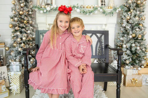 Youth Red Gingham Lounge Dress with Optional Monogram