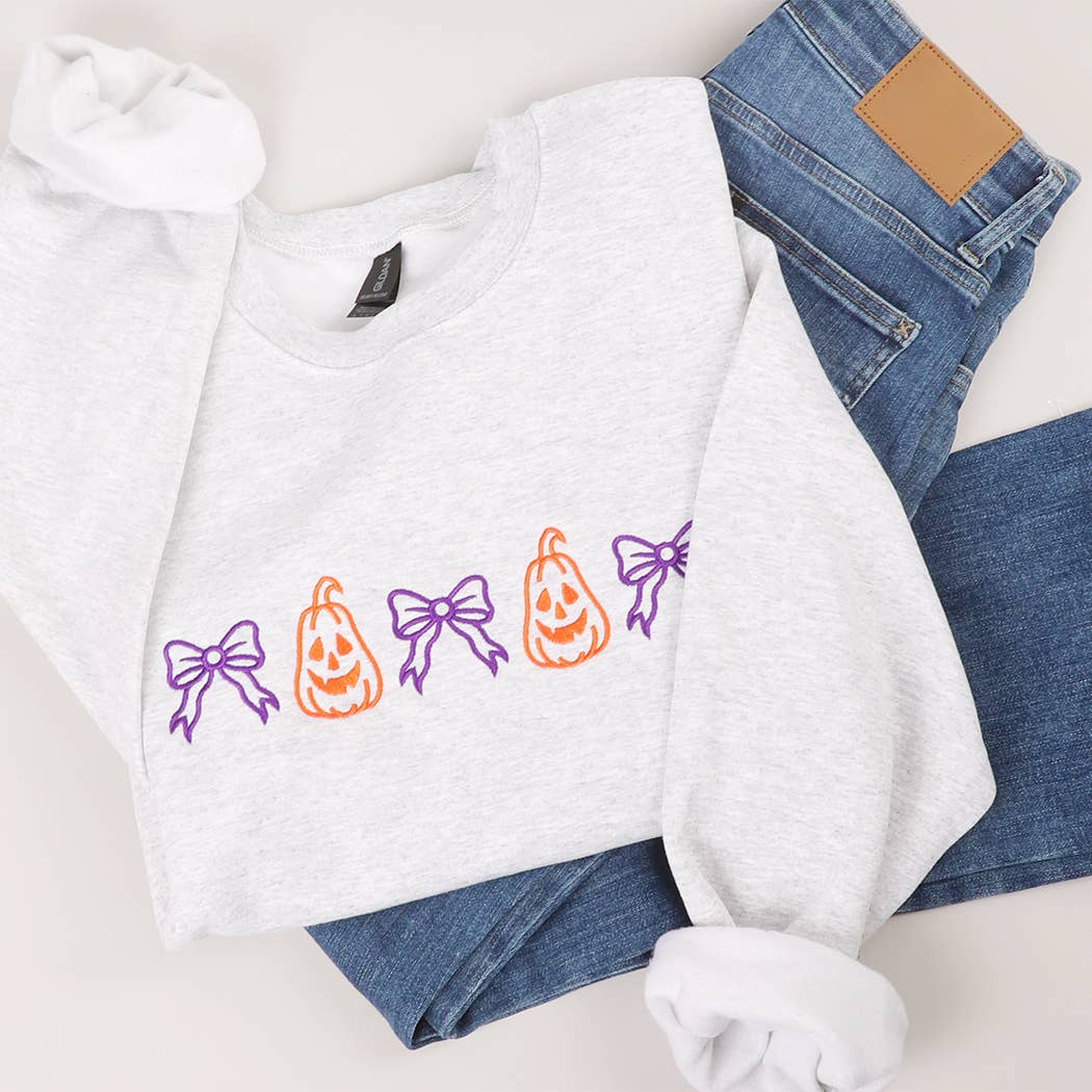 Halloween Pumpkin & Ribbon Embroidered Sweatshirt