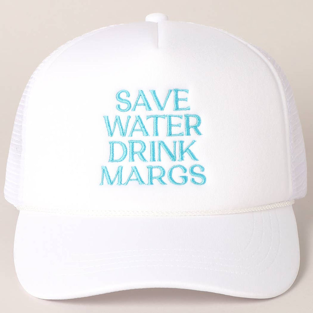 White "Save Water Drink Margs" Embroidered Trucker Cap