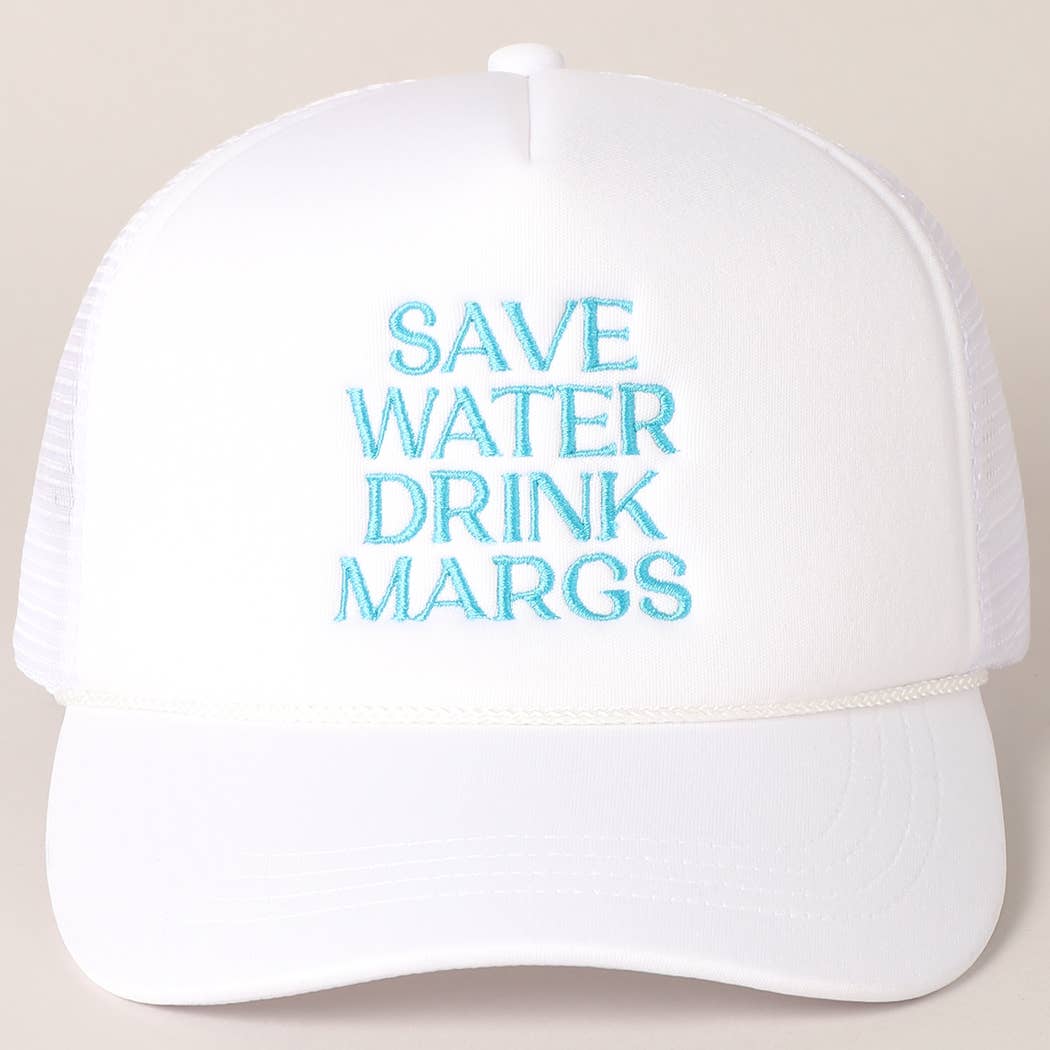 White "Save Water Drink Margs" Embroidered Trucker Cap