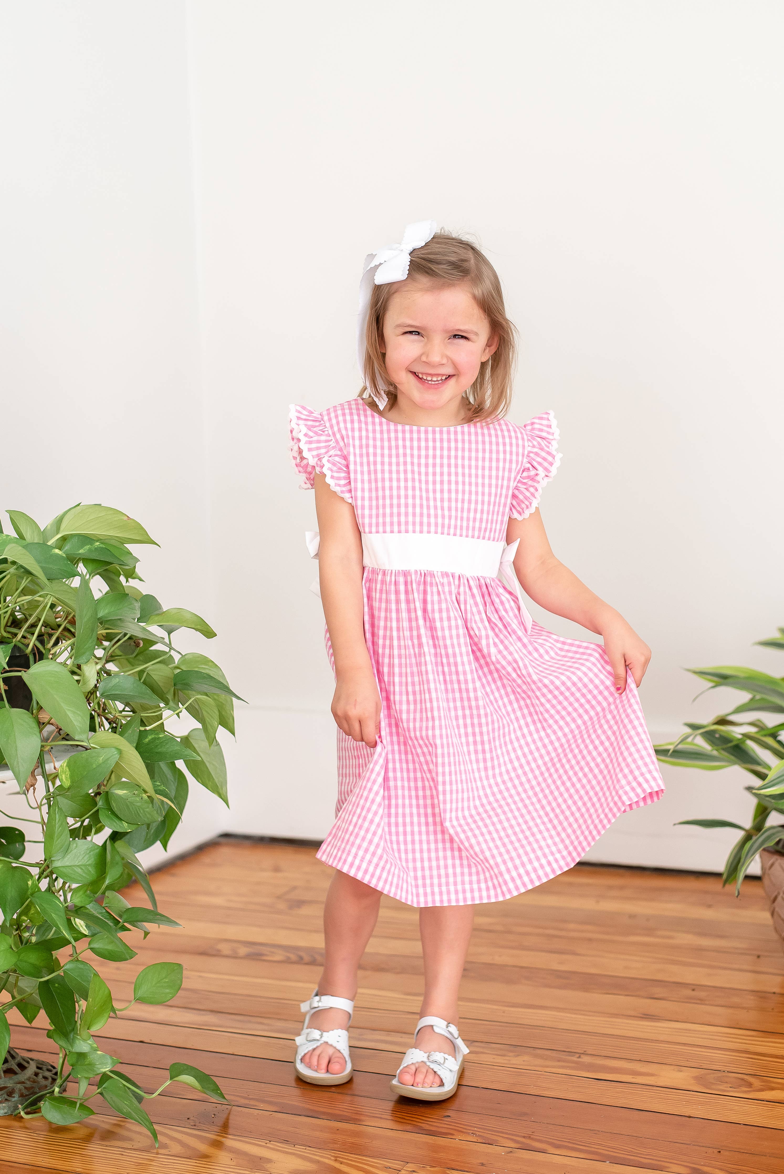 Pink Gingham Ruffle Bow Dress