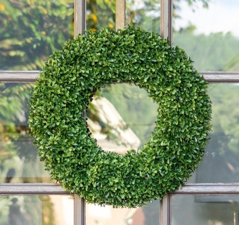 Faux UV Protected Boxwood Round Wreath - 22Inch