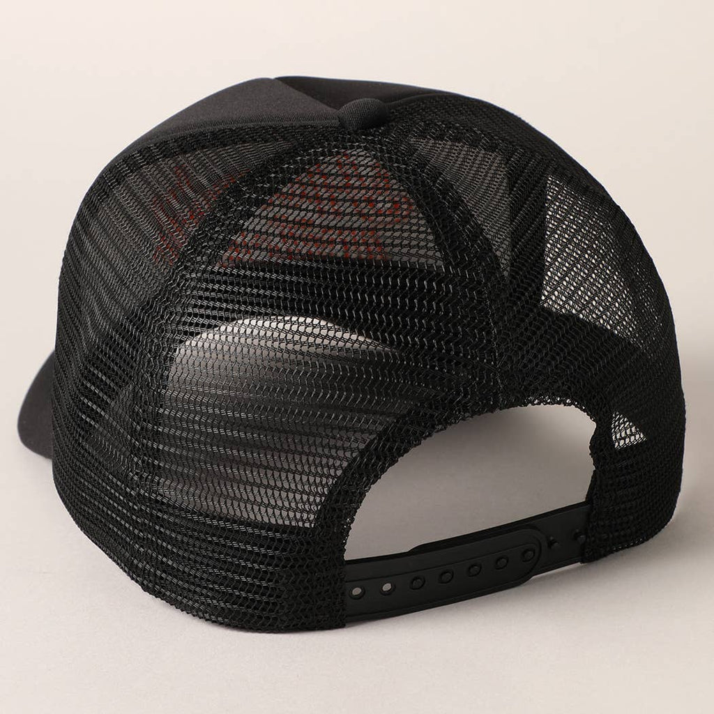 Howdy Witches Embroidered Mesh Back Trucker Hat in Black & Orange