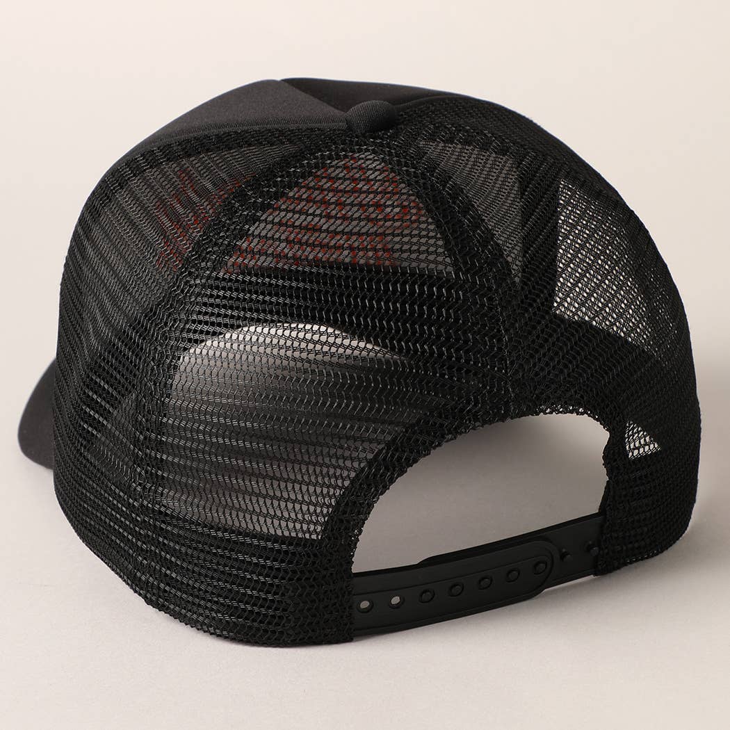 Howdy Witches Embroidered Mesh Back Trucker Hat in Black & Orange
