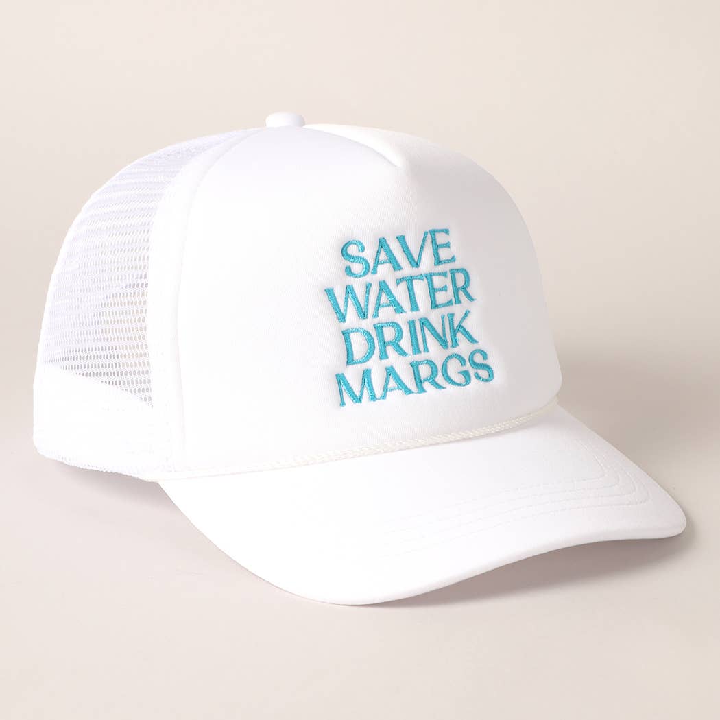 White "Save Water Drink Margs" Embroidered Trucker Cap