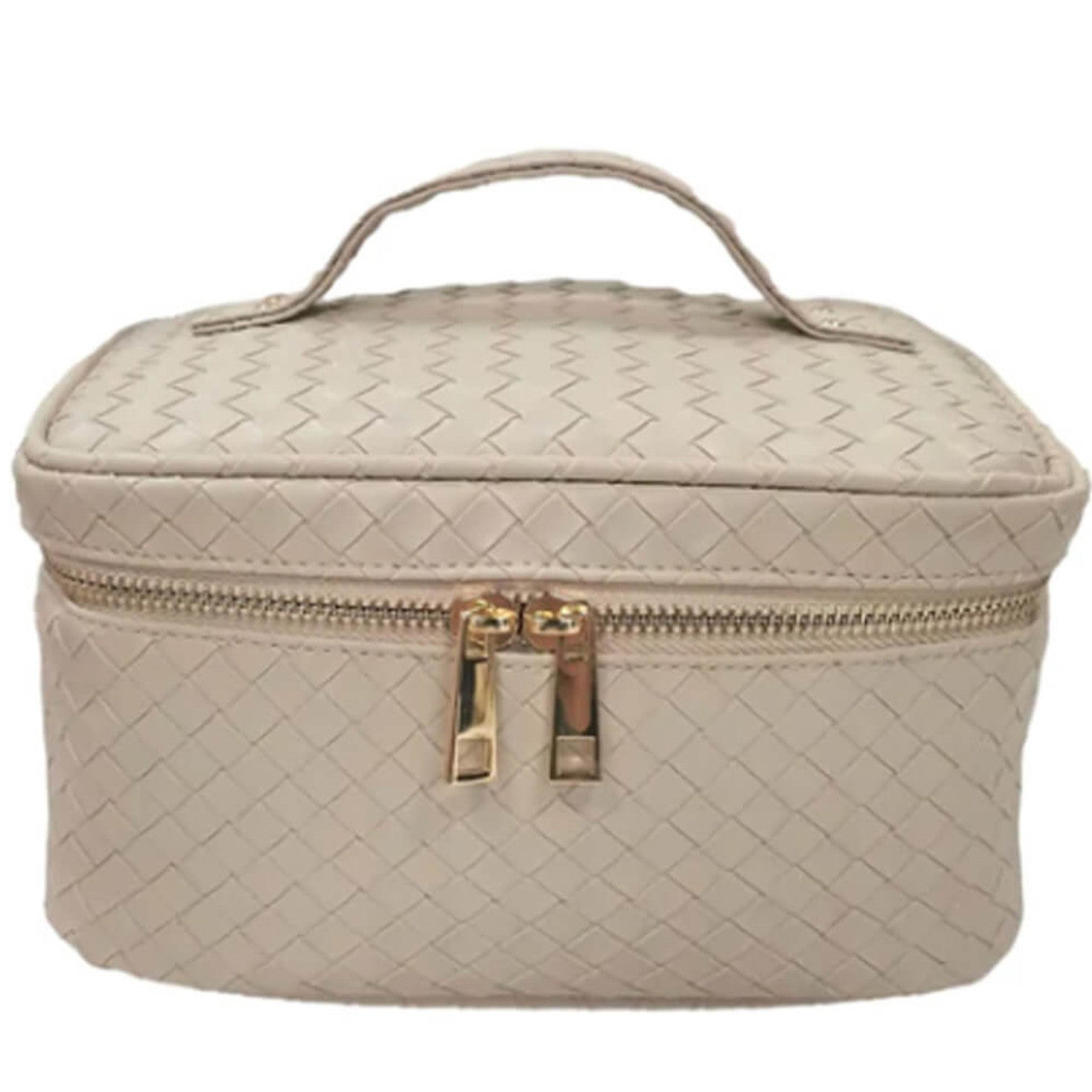 Luxe Train Case Cosmetic and Toiletries Bag in Woven Bisque