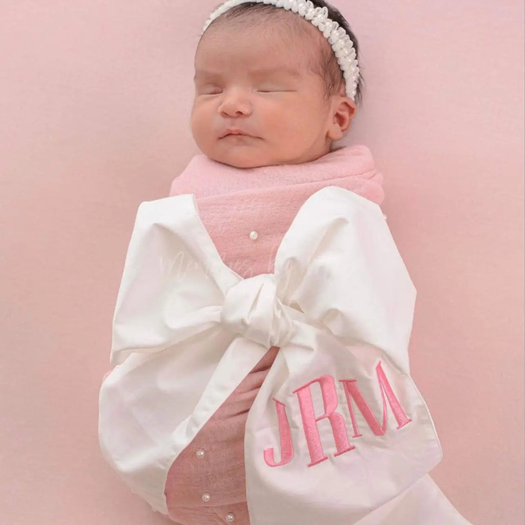 White Cotton Newborn Sash with Custom Monogram
