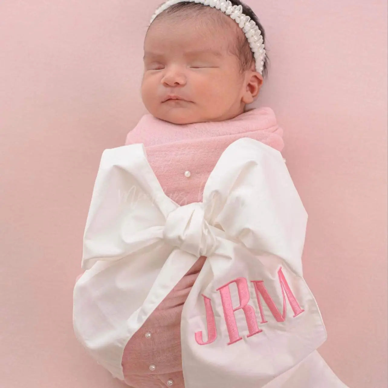 White Cotton Newborn Sash with Custom Monogram