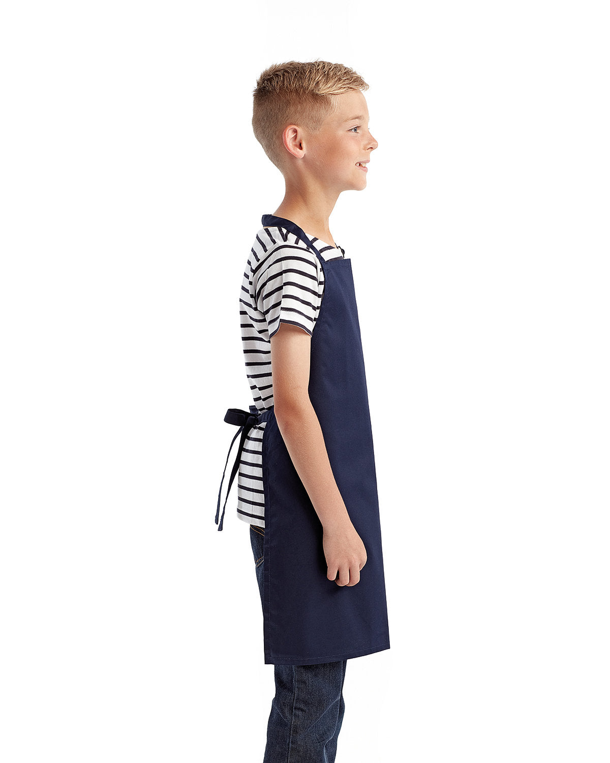 Kid's Navy Cotton Artisan Bib Apron with Pocket