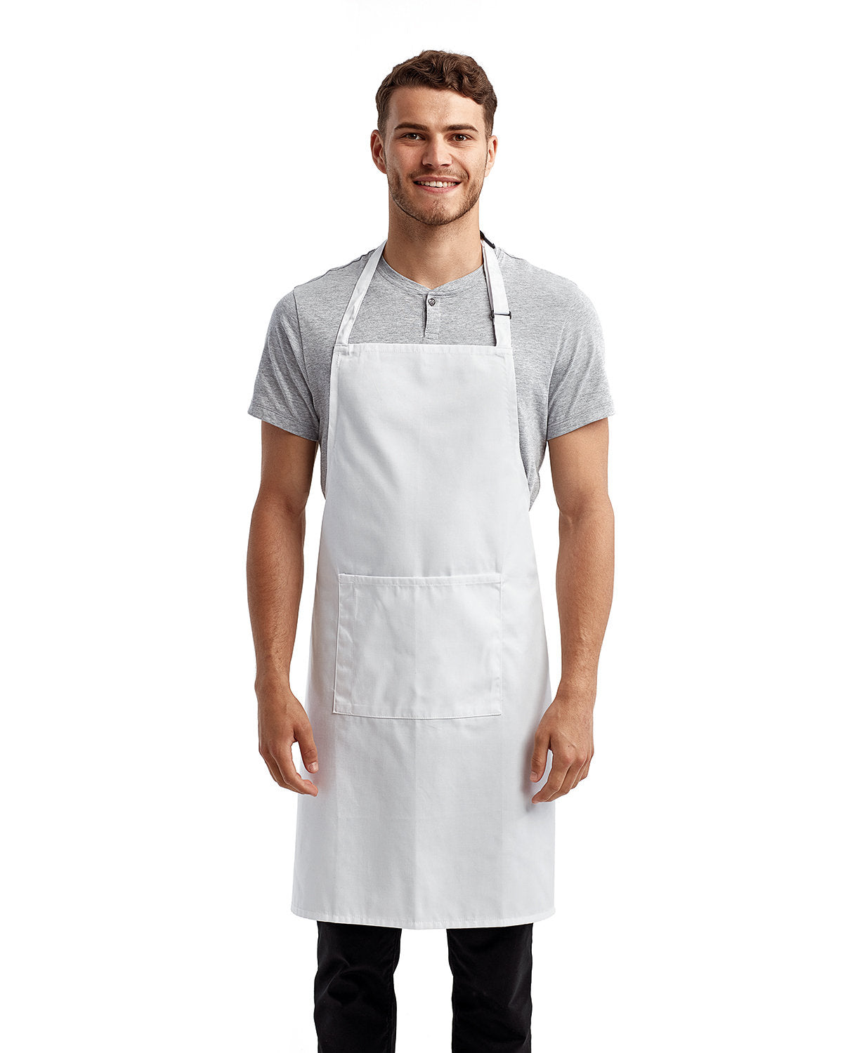 White Cotton Artisan Bib Apron with Pocket