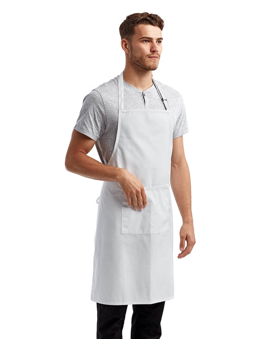 White Cotton Artisan Bib Apron with Pocket