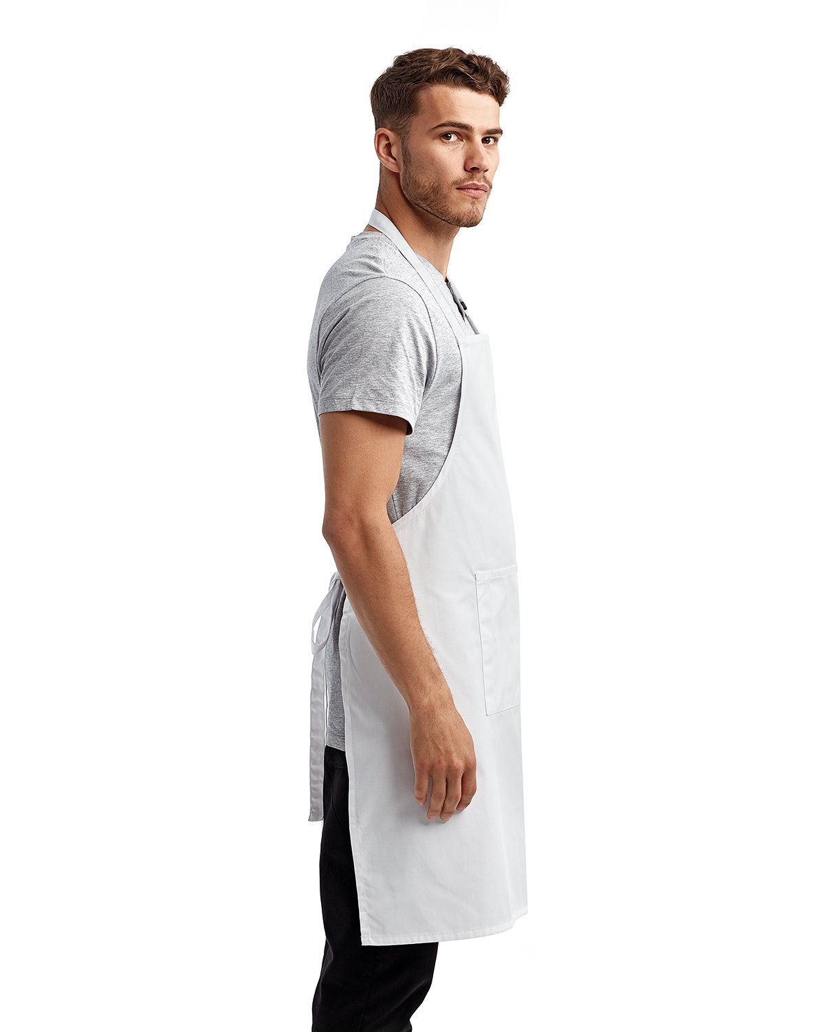 White Cotton Artisan Bib Apron with Pocket