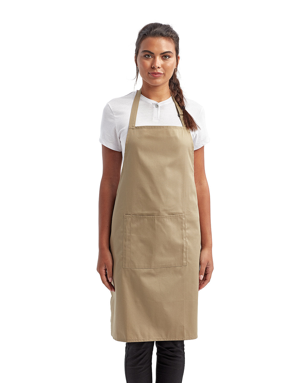 Khaki Cotton Artisan Bib Apron with Pocket