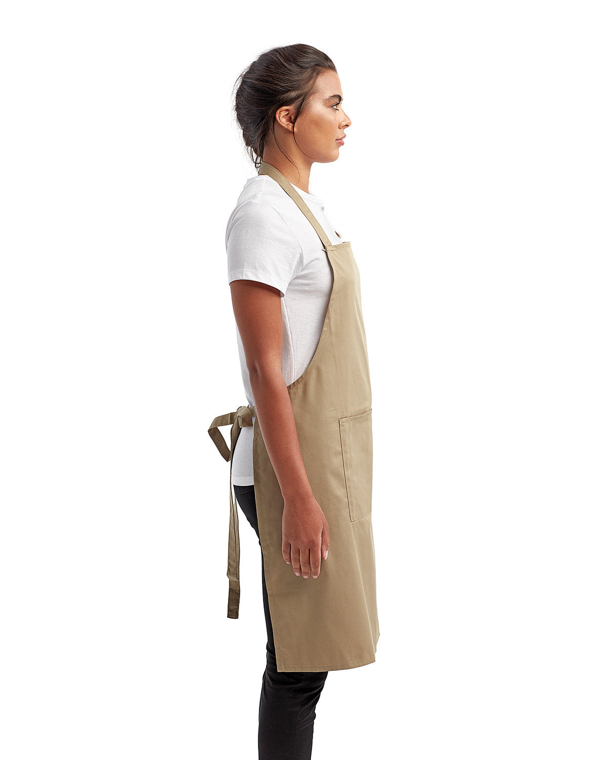 Khaki Cotton Artisan Bib Apron with Pocket