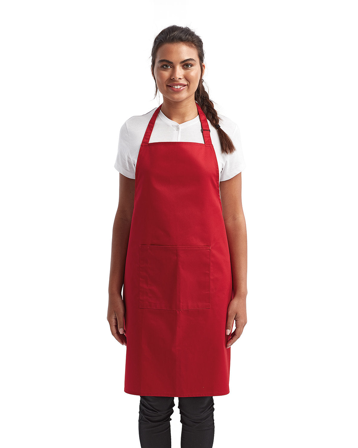 Red Cotton Artisan Bib Apron with Pocket