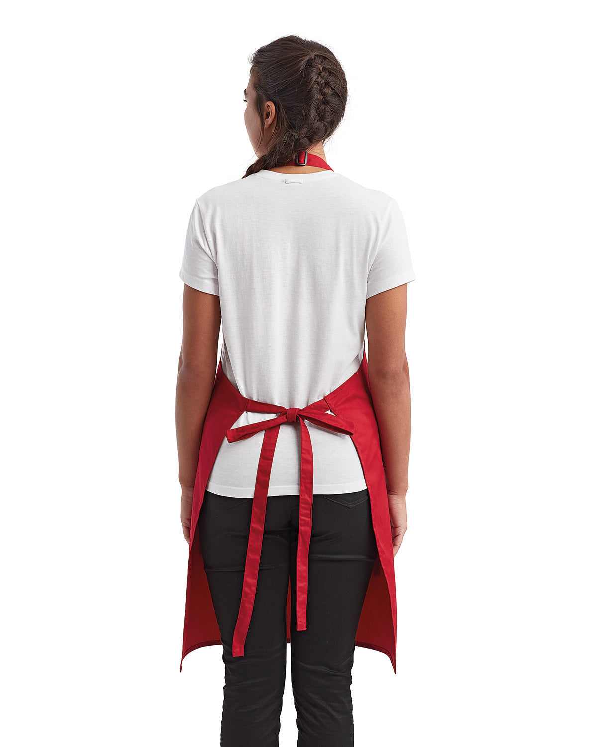 Red Cotton Artisan Bib Apron with Pocket