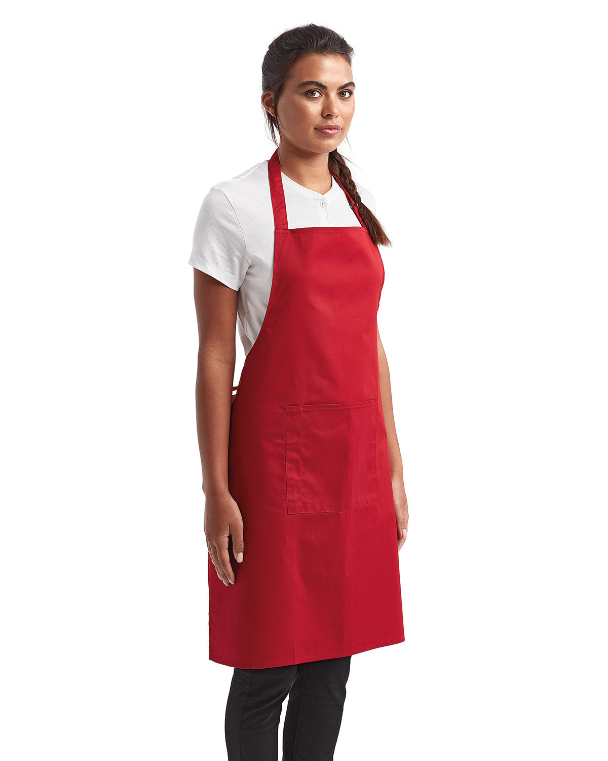 Red Cotton Artisan Bib Apron with Pocket