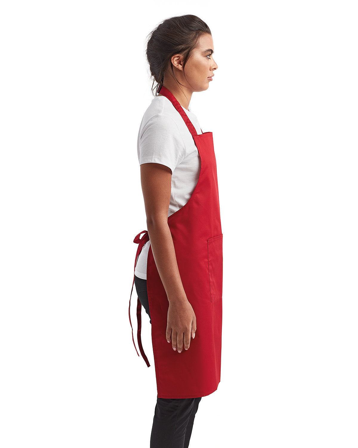 Red Cotton Artisan Bib Apron with Pocket