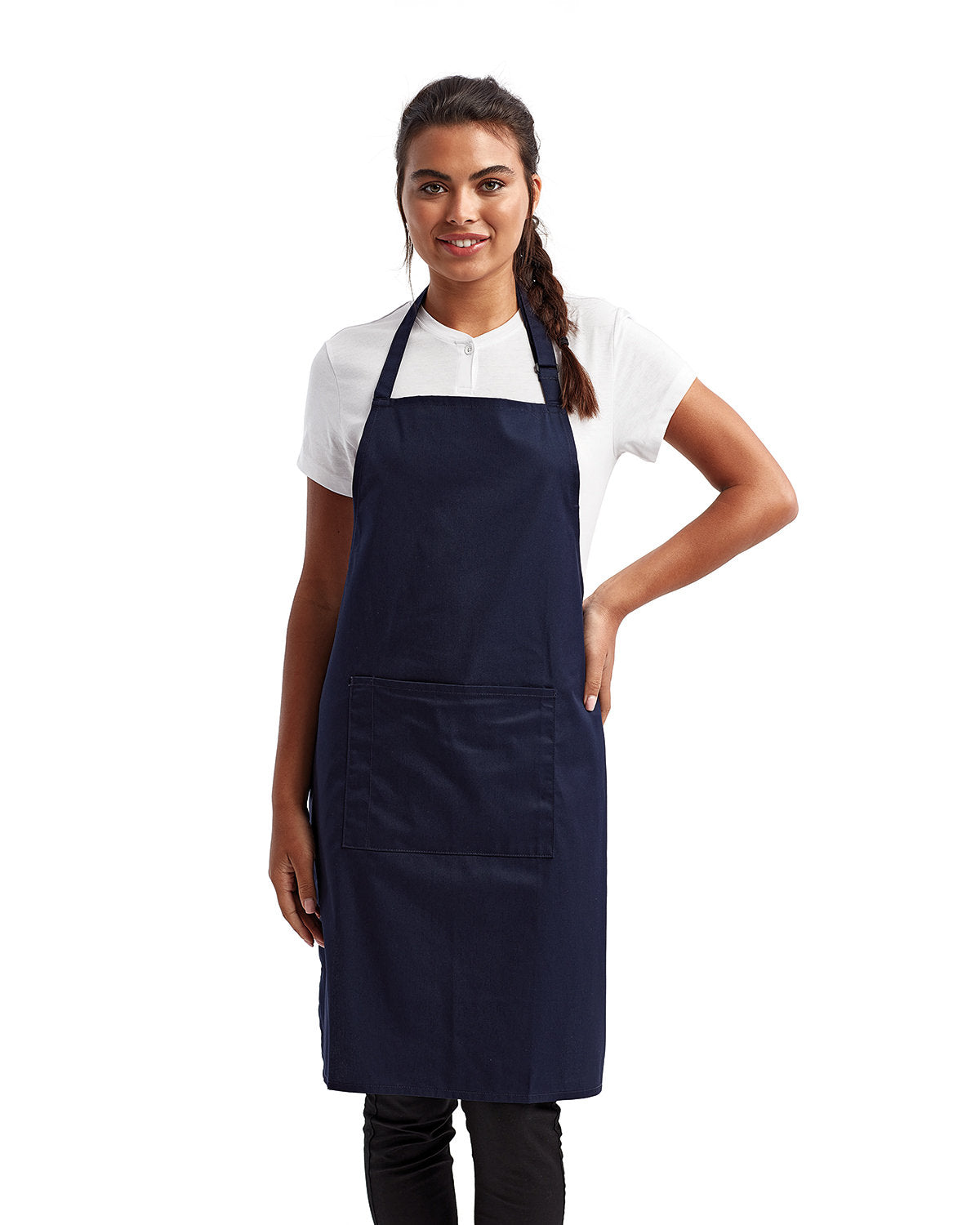 Navy Cotton Artisan Bib Apron with Pocket