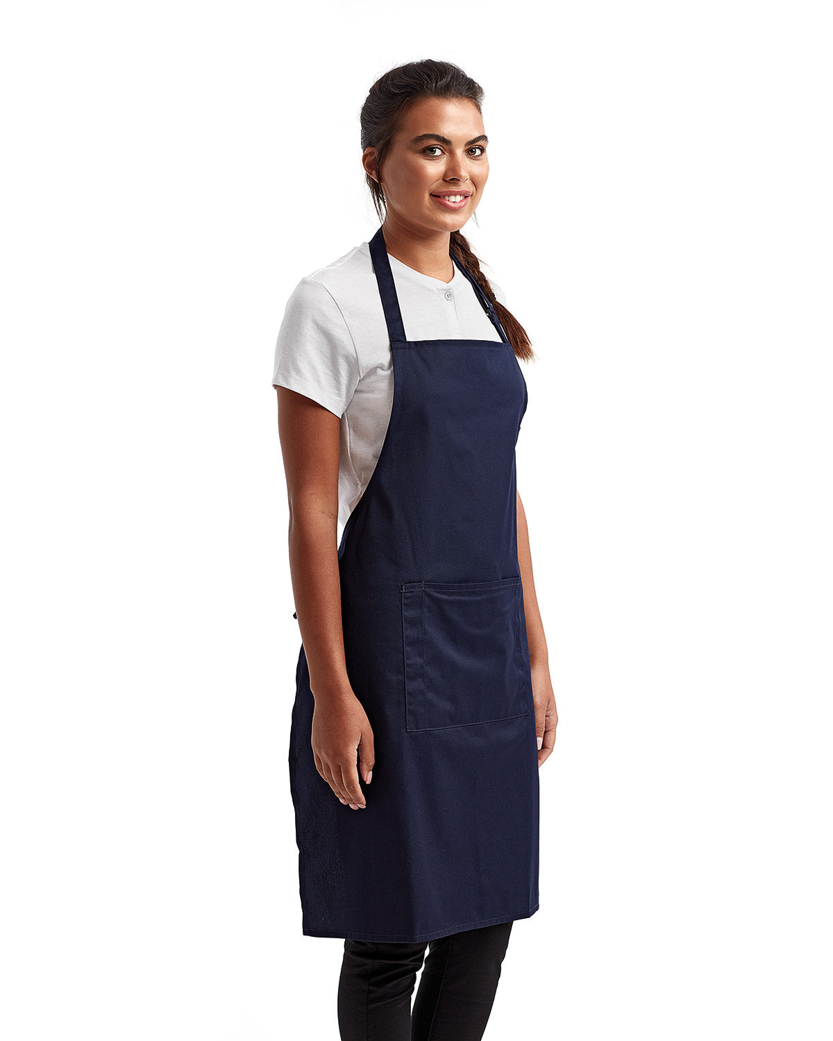 Navy Cotton Artisan Bib Apron with Pocket