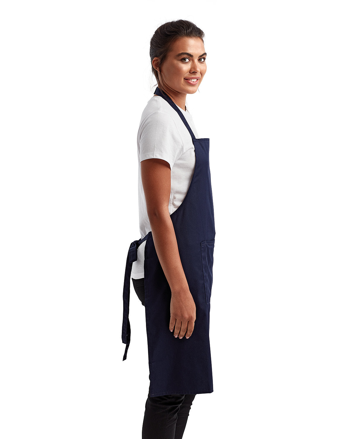 Navy Cotton Artisan Bib Apron with Pocket